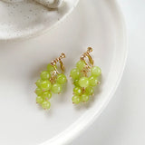 Japanese Style Green Grapes Clip on Earrings Round Crystal Grape Shape