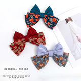 Japanese Floral Bow Barrettes Satin Patchwork Retro Headband