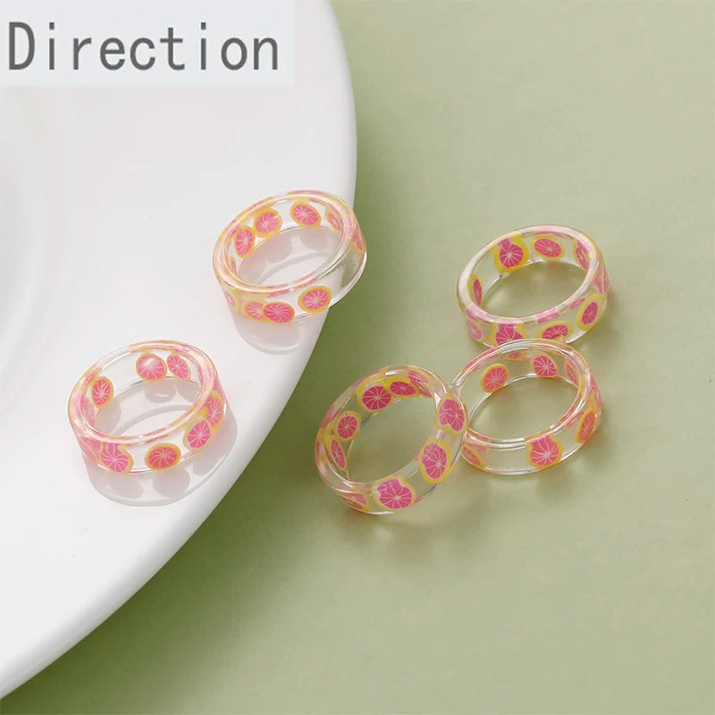 Japanese Acrylic Fruit Slice Ring Sweet Girl Jewelry Index Finger Tail Ring