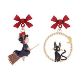 Japanese Witch Cat Clip Earrings Funny Cartoon Bow Cat Clip No Piercing