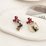 Japanese Witch Cat Clip Earrings Funny Cartoon Bow Cat Clip No Piercing