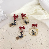 Japanese Witch Cat Clip Earrings Funny Cartoon Bow Cat Clip No Piercing