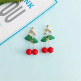 Japanese Sweet Youth Girl Cherry Earrings Fresh Women Ear Clips