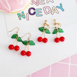 Japanese Sweet Youth Girl Cherry Earrings Fresh Women Ear Clips