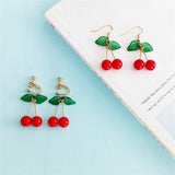 Japanese Sweet Youth Girl Cherry Earrings Fresh Women Ear Clips