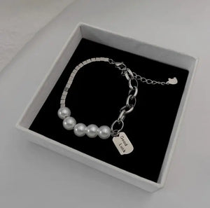 Japanese Style Pearl Bracelet Small Square Stitching Hip-hop Lucky Bracelet
