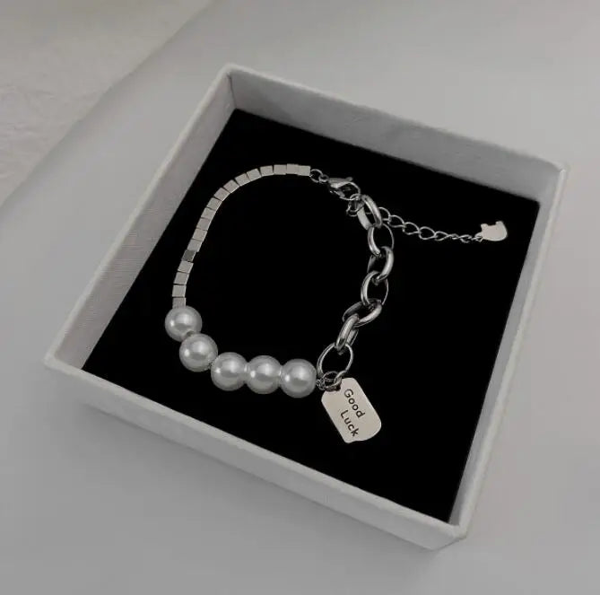 Japanese Style Pearl Bracelet Small Square Stitching Hip-hop Lucky Bracelet