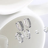Japanese Silver Ear Buckle Double Stripe Drop Earrings