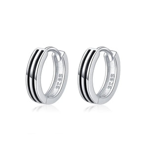 Japanese Silver Ear Buckle Double Stripe Drop Earrings