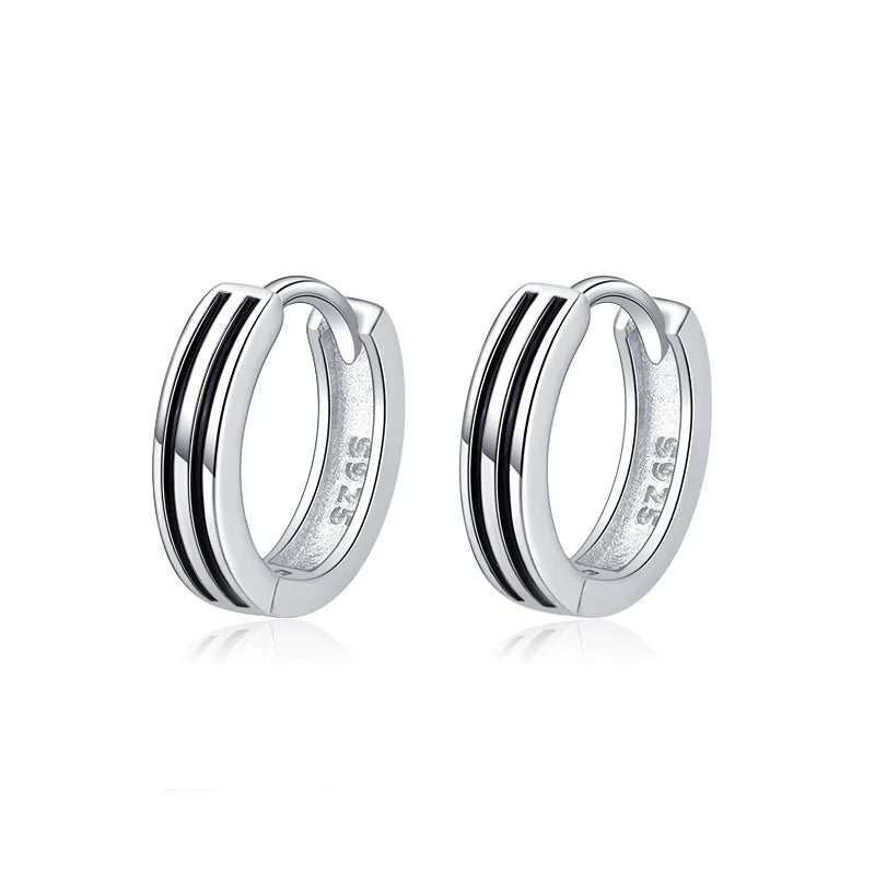 Japanese Silver Ear Buckle Double Stripe Drop Earrings