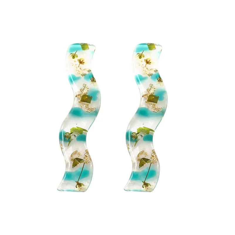 Japanese Foil Dry Flower Wave Resin Patch DIY Hairpin Earrings