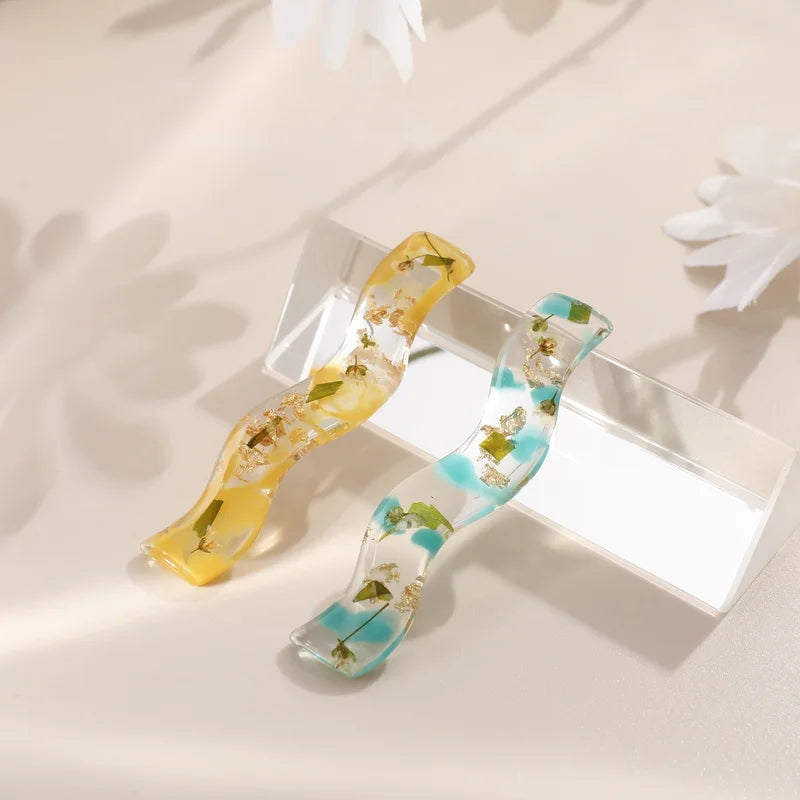 Japanese Foil Dry Flower Wave Resin Patch DIY Hairpin Earrings