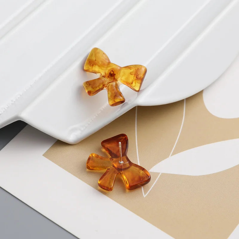 Japanese Retro Blooming Coffee Amber Bow Resin Patch DIY Jewelry Earrings