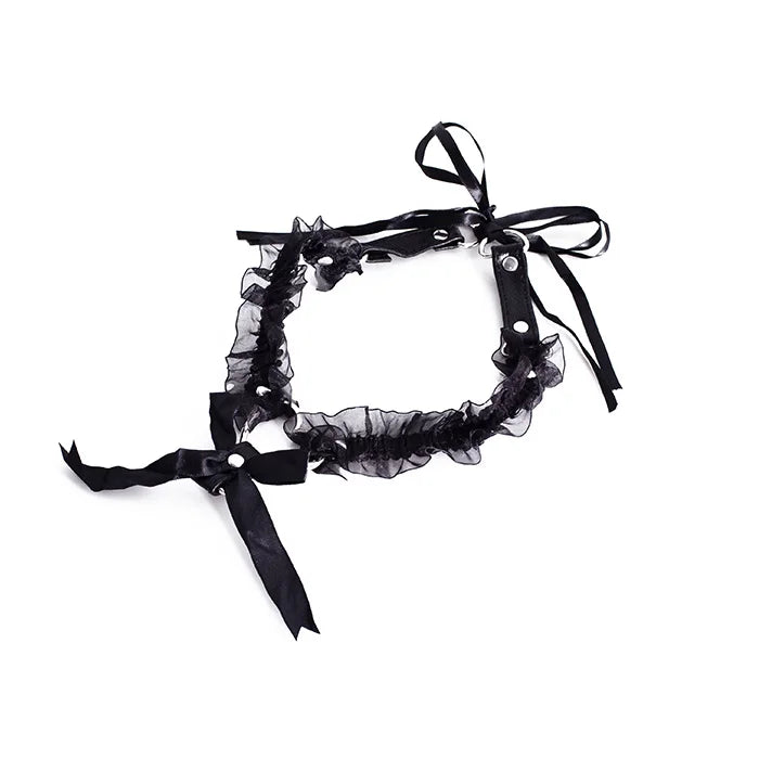 Japanese-style Chiffon Lace Neck Ring with Large Bell Bow