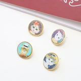 Japanese Cat Oil Painting Silver Stud Earrings