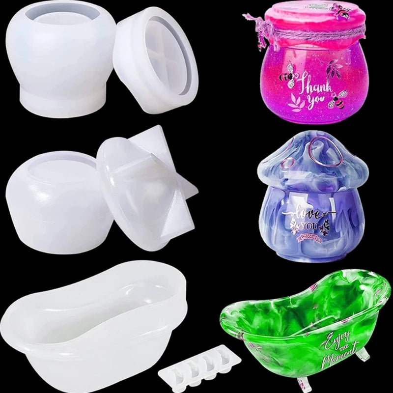 Silicone Jar Mold for DIY Craft Resin Storage Bottle with Lid Holder