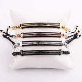 Jaravvi High CZ Micro Pave Bar Stainless Steel Beads Cord Bracelet