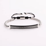 Jaravvi High CZ Micro Pave Bar Stainless Steel Beads Cord Bracelet