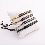 Jaravvi High CZ Micro Pave Bar Stainless Steel Beads Cord Bracelet