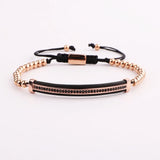 Jaravvi High CZ Micro Pave Bar Stainless Steel Beads Cord Bracelet