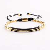 Jaravvi High CZ Micro Pave Bar Stainless Steel Beads Cord Bracelet