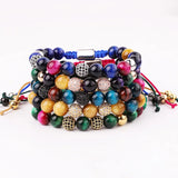 Jaravvi 8mm Tiger Eye Crystal CZ Ball Bracelet
