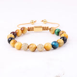 Jaravvi 8mm Tiger Eye Crystal CZ Ball Bracelet