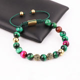 Jaravvi 8mm Tiger Eye Crystal CZ Ball Bracelet