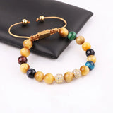 Jaravvi 8mm Tiger Eye Crystal CZ Ball Bracelet