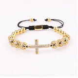 Jaravvi Stainless Steel Beads CZ Eye Cross Charm Bracelet Set