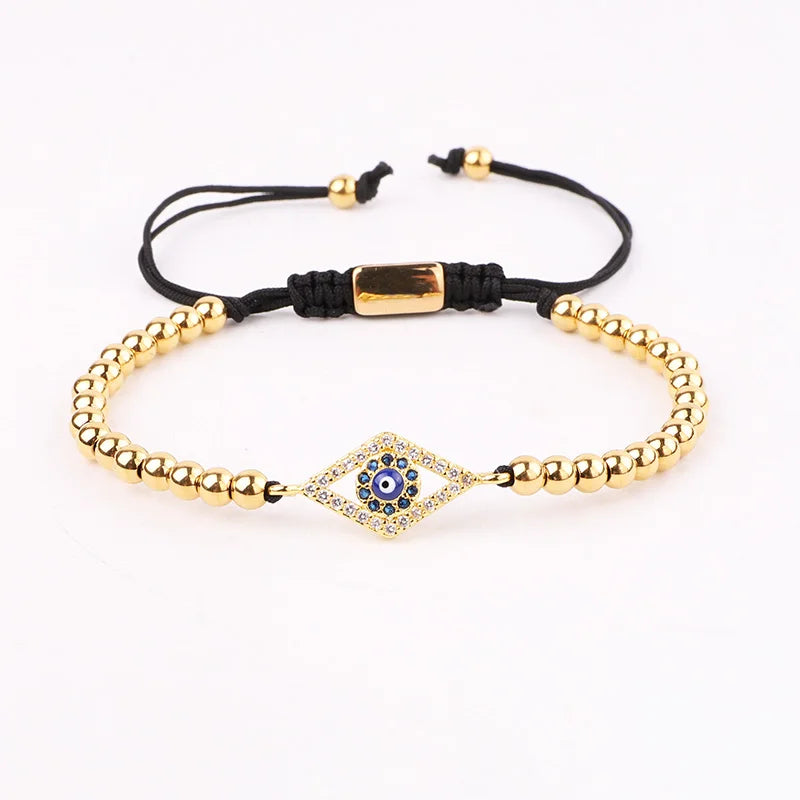 Jaravvi Stainless Steel Beads CZ Eye Cross Charm Bracelet Set