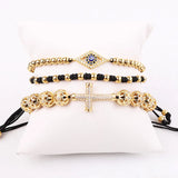 Jaravvi Stainless Steel Beads CZ Eye Cross Charm Bracelet Set