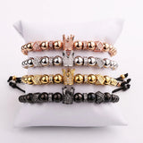 Jaravvi Micro CZ Pave Crown Charm Stainless Steel Braided Macrame Bracelet
