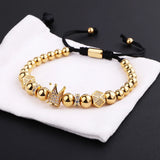 Jaravvi Micro CZ Pave Crown Charm Stainless Steel Braided Macrame Bracelet