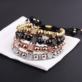 Jaravvi Micro CZ Pave Crown Charm Stainless Steel Braided Macrame Bracelet