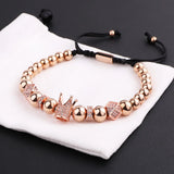 Jaravvi Micro CZ Pave Crown Charm Stainless Steel Braided Macrame Bracelet
