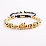 Jaravvi Micro CZ Pave Crown Charm Stainless Steel Braided Macrame Bracelet