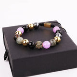 Jaravvi 10mm Stone Beads Macrame Bracelet Women