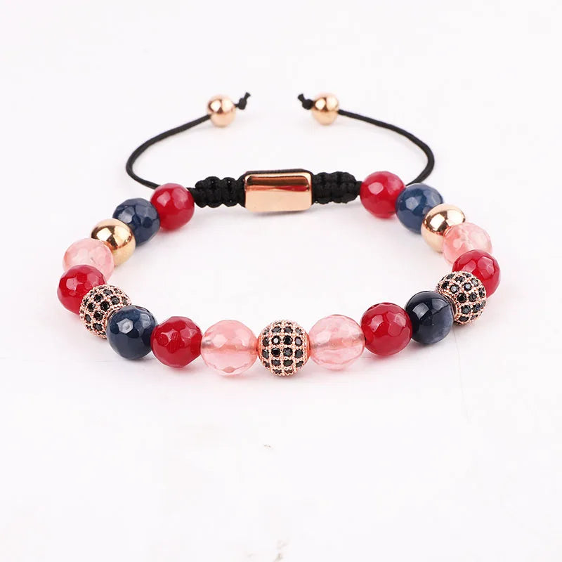 Jaravvi 8mm Natural Stone Jade Beads Braided Bracelet For Women