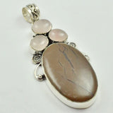 Jaspers & Rose Quartz Pendant Silver Overlay on Copper, 68mm