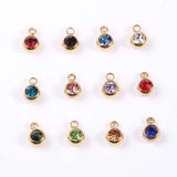 12 Birthstone Charms Round 6mm Rhinestones Stainless Steel Jewelry Making