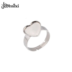 Jaymaxi 12mm Heart DIY Ring Stainless Steel Jewelry Findings Adjustable Ring