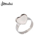 Jaymaxi 12mm Heart DIY Ring Stainless Steel Jewelry Findings Adjustable Ring