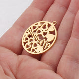Love Hearts Mamma Charms Stainless Steel Round Hollow Heart Charm For Mom Gift