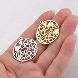 Love Hearts Mamma Charms Stainless Steel Round Hollow Heart Charm For Mom Gift