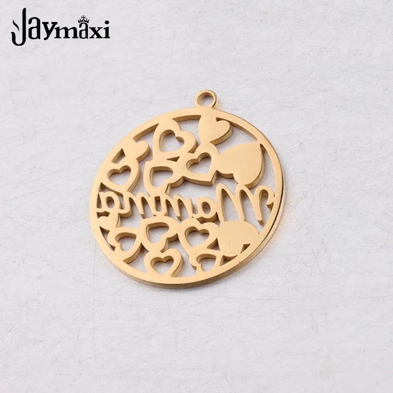 Love Hearts Mamma Charms Stainless Steel Round Hollow Heart Charm For Mom Gift