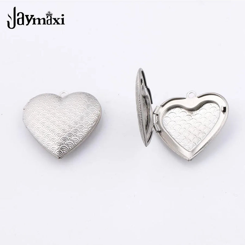 Jaymaxi Stainless Steel Heart Locket Charm Vintage Pattern Fish Scale Frame