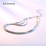 925 Silver Three Rows Snake Chain Bracelet For Women
