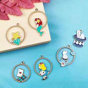 10pcs Enamel Alice Rabbit Charms Pendants DIY Jewelry Earring Bracelet Finding