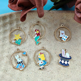 10pcs Enamel Alice Rabbit Charms Pendants DIY Jewelry Earring Bracelet Finding